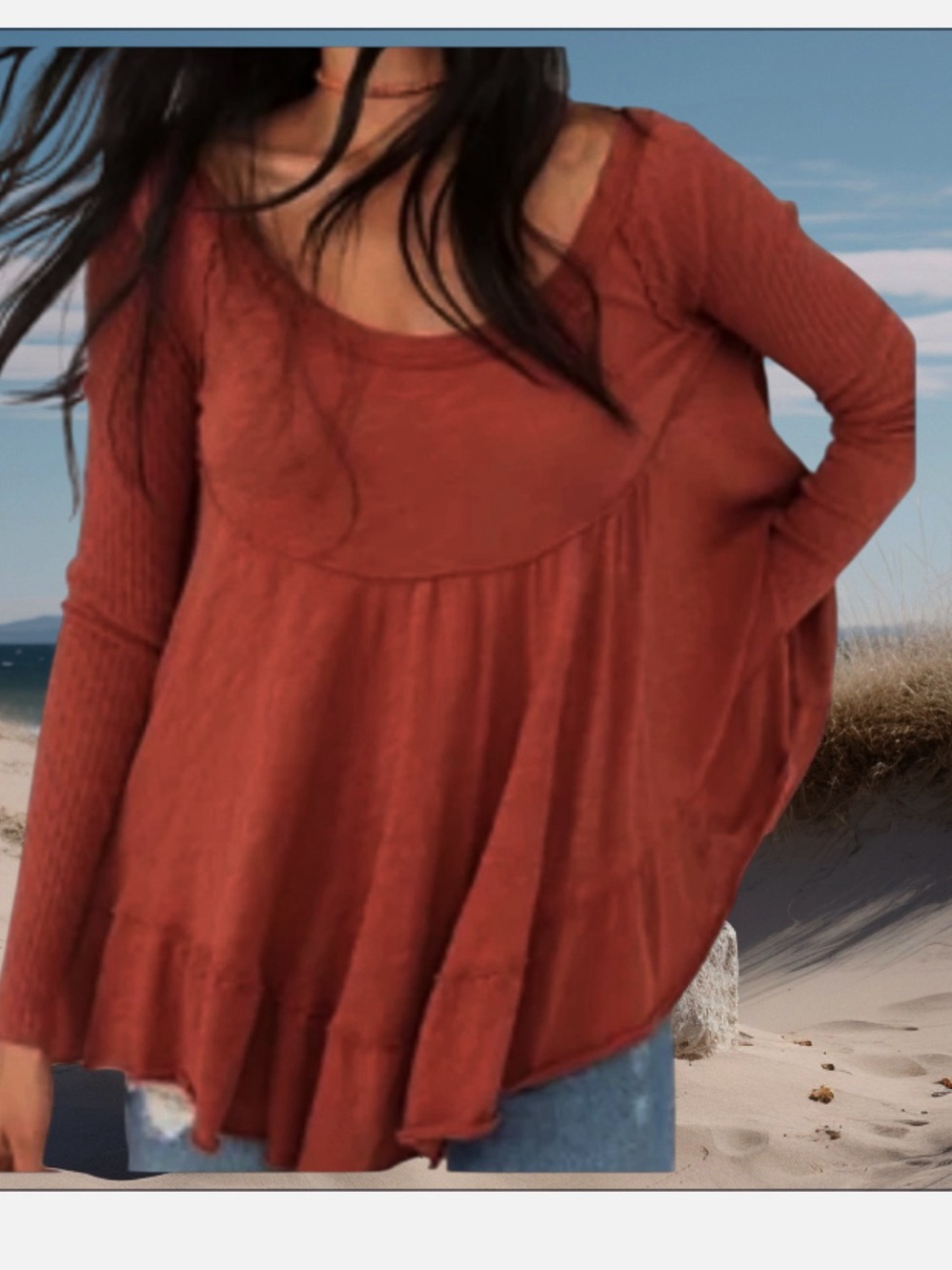 FREE PEOPLE SUNDAE LONG SLEEVE TOP MEDIUM ANTIQUE RUST